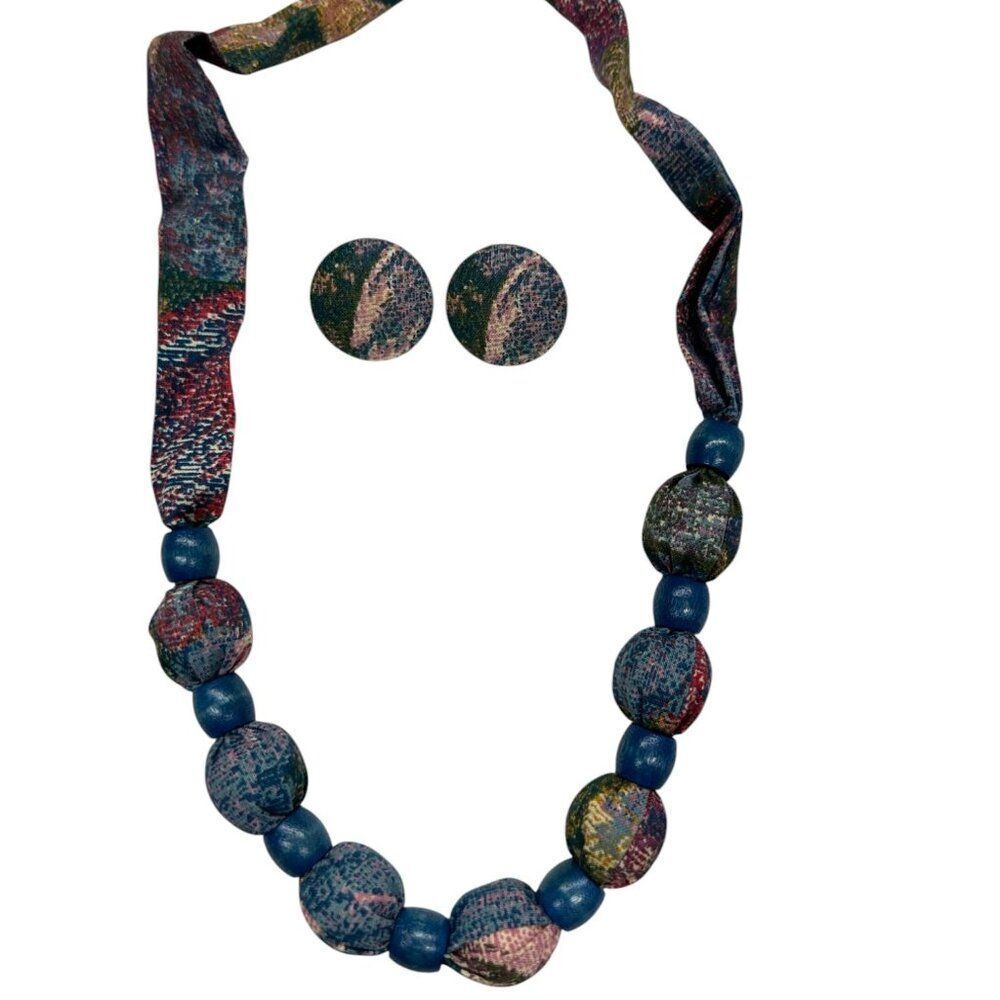 Fabric Neckalce and Clip-On Earring Set
